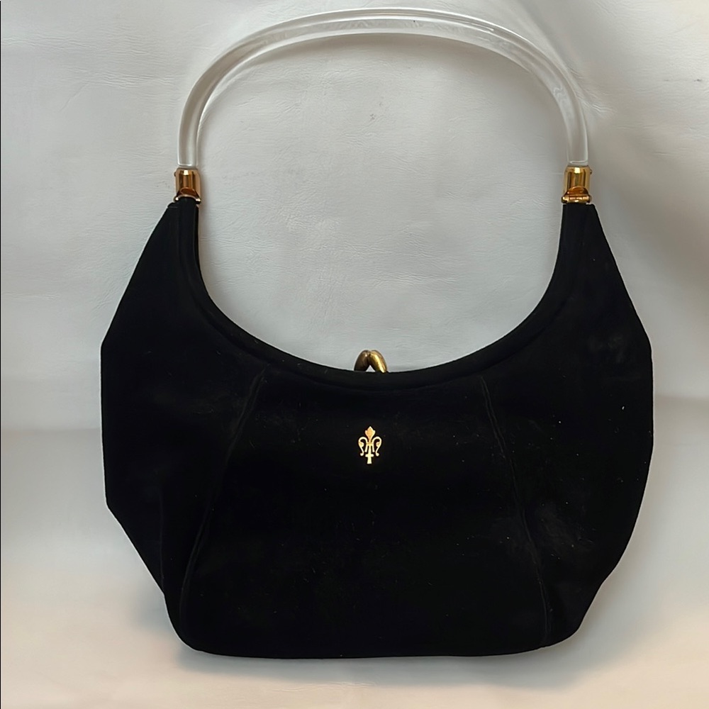 Vintage Bianen Davis Suede-like Black Bag With Lucite Handle